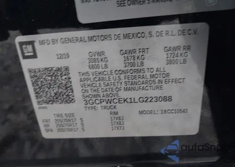 2020 Chevrolet Silverado 1500 2Wd Short Bed Lt from USA, damaged, VIN 3GCPWCEK1LG223088